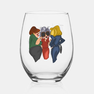 Cartoon Ladies "Best Times!" Stemless Wine Glass