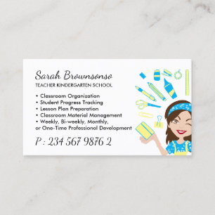 Cartoon Lady Teacher School logo qr code Business Card