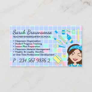 Cartoon Lady Teacher School Supplies Business Card