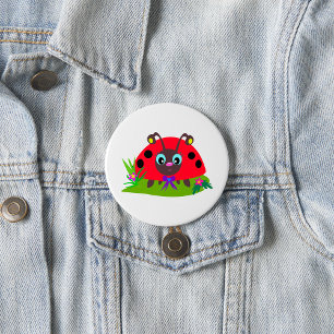 Cartoon Ladybug Bow and Flowers 7.5 Cm Round Badge