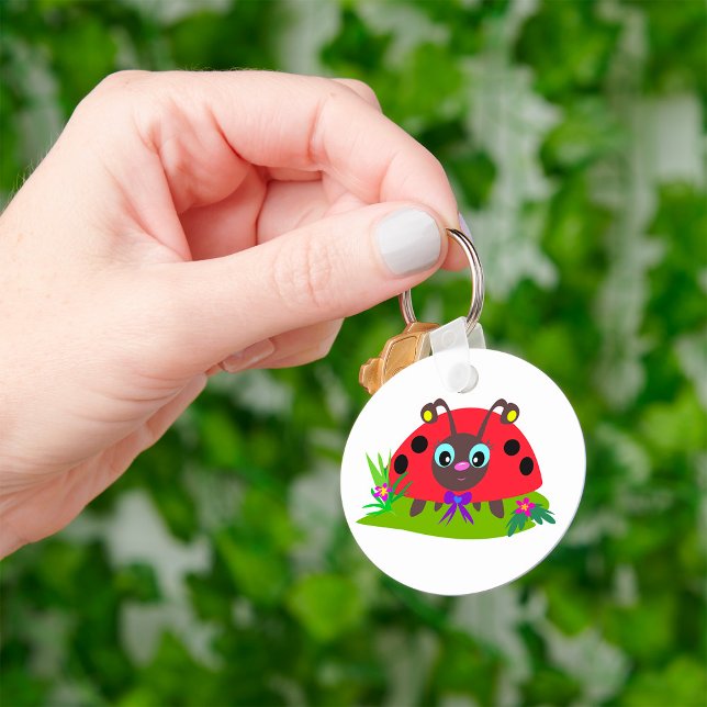 Cartoon Ladybug Bow and Flowers Key Ring (Creator Uploaded)