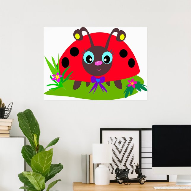 Cartoon Ladybug Bow and Flowers Poster (Creator Uploaded)