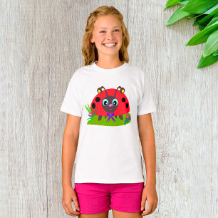 Cartoon Ladybug Bow and Flowers T-Shirt