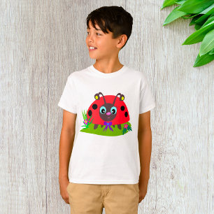 Cartoon Ladybug Bow and Flowers T-Shirt