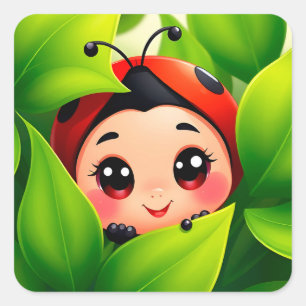 Cartoon Ladybug Fun Nature Decor Decal 🐞🎁 Square Sticker