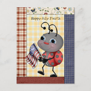 Cartoon Ladybug July Fourth postcard
