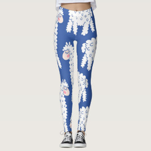 Cartoon lama alpaca, vintage pattern leggings