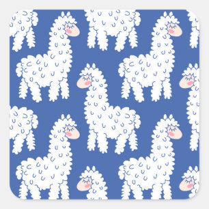 Cartoon lama alpaca, vintage pattern square sticker
