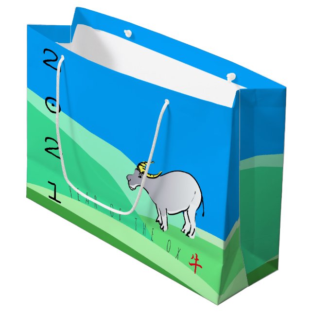 Cartoon Landscape Ox Chinese New Year Zodiac LGB Large Gift Bag (Front Angled)