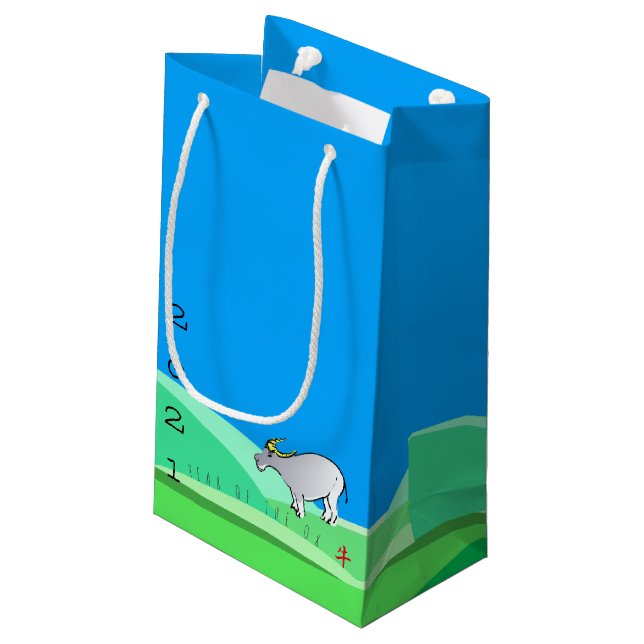 Cartoon Landscape Ox Chinese New Year Zodiac SGB Small Gift Bag (Back Angled)