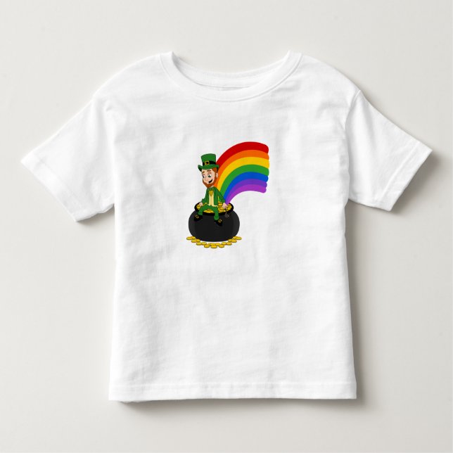Cartoon leprechaun sitting on a pot of gold toddler T-Shirt (Front)
