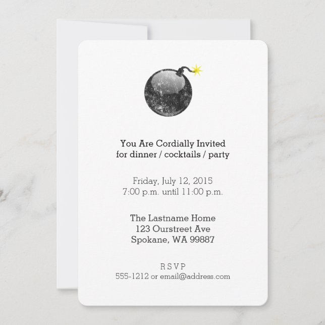 Cartoon Letterpress Style Bomb Invitation (Front)