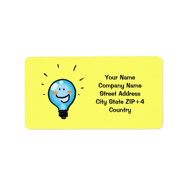 Cartoon light bulb character label (Front)