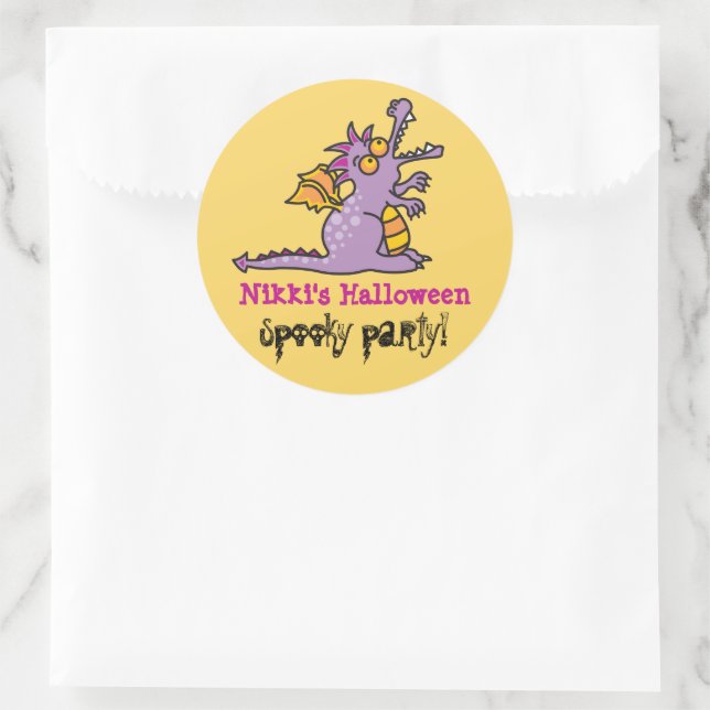 Cartoon Lilac Purple Magic Dragon Halloween Party Classic Round Sticker (Bag)