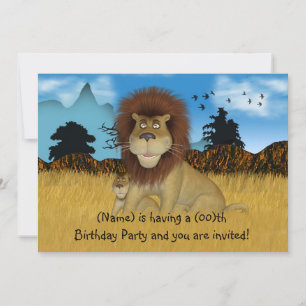 Cartoon Lion Childs Birthday Invitation