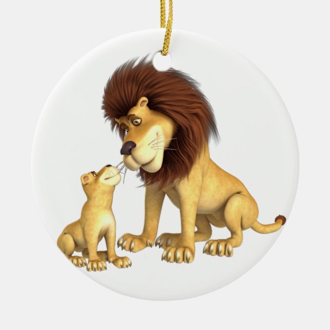 Cartoon Lion Father & Son Ceramic Tree Decoration (Front)