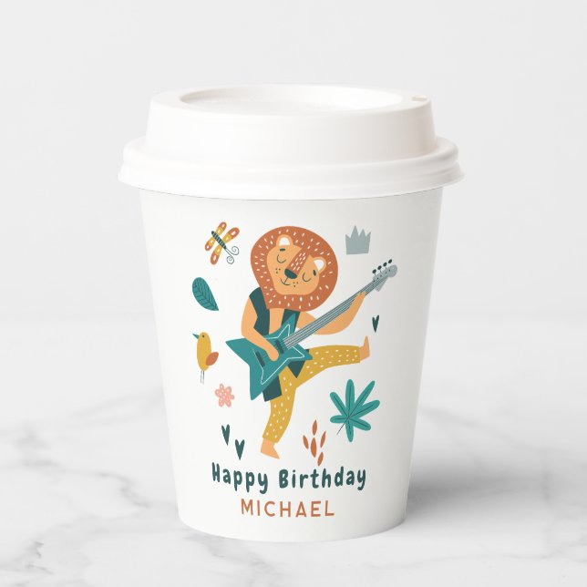Cartoon Lion & Guitar Paper Cups (Front)