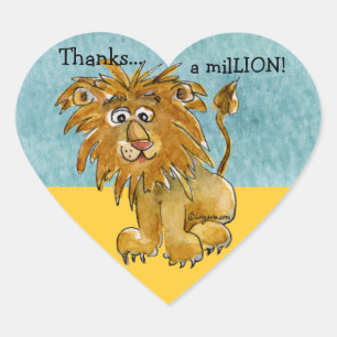 Cartoon Lion  Heart Thank You Sticker