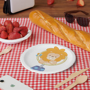 Cartoon Lion Jumping Through Ring Paper Plate