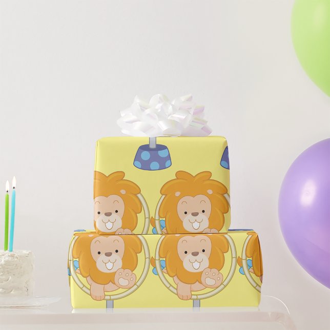 Cartoon Lion Jumping Through Ring Wrapping Paper (Creator Uploaded)