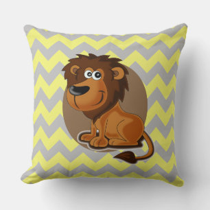 Cartoon Lion on Chevron Pattern Cute Nursery Cushion