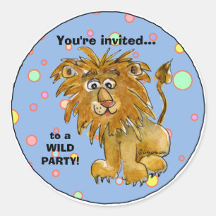 Cartoon Lion Party Invitation Custom Sticker