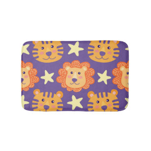 Cartoon Lions & Tigers: Vintage Bath Mat