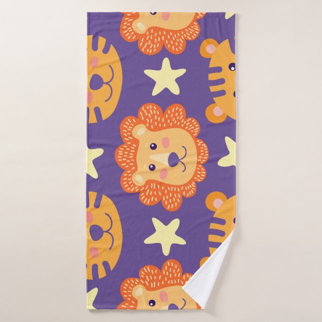 Cartoon Lions & Tigers: Vintage Bath Towel (Bath Towel)
