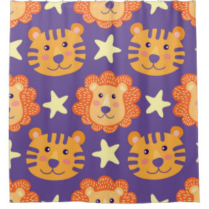 Cartoon Lions & Tigers: Vintage Shower Curtain