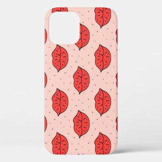 Cartoon lips: feminist doodle pattern. iPhone 12 case