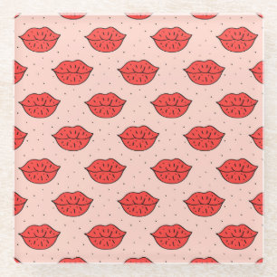Cartoon lips: feminist doodle pattern. glass coaster