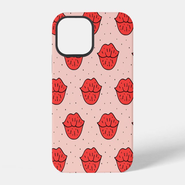 Cartoon lips: feminist doodle pattern. iPhone case (Back)