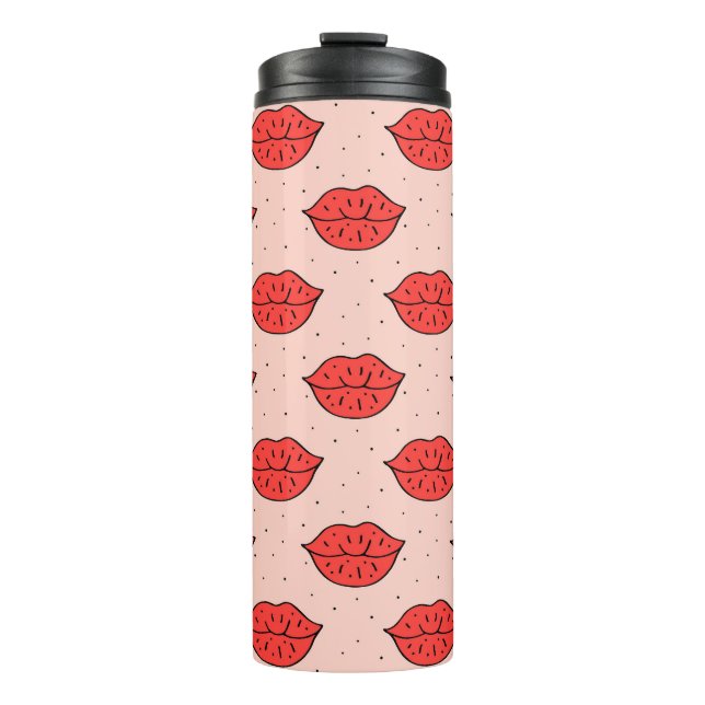 Cartoon lips: feminist doodle pattern. thermal tumbler (Front)