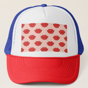 Cartoon lips: feminist doodle pattern. trucker hat