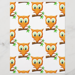 Cartoon Little Owl On Branch Pattern