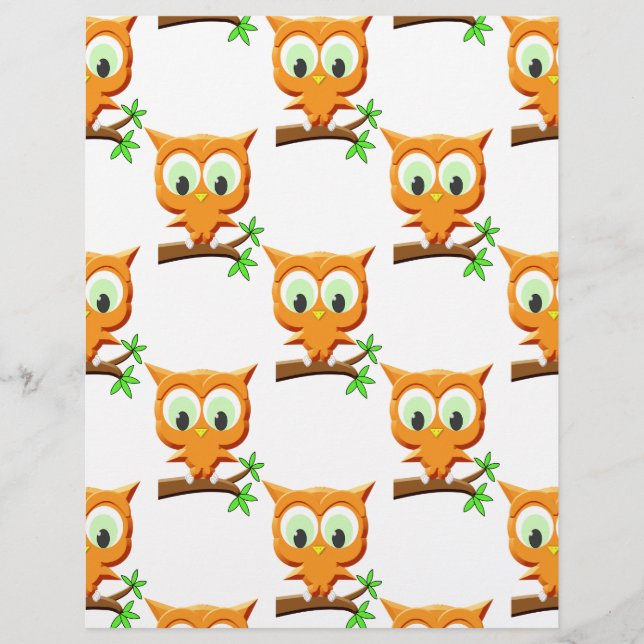 Cartoon Little Owl On Branch Pattern (Front)