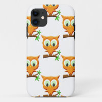 Cartoon Little Owl On Branch Pattern