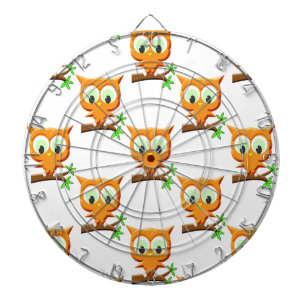Cartoon Little Owl On Branch Pattern Dartboard