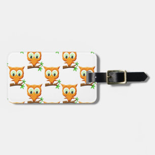 Cartoon Little Owl On Branch Pattern Luggage Tag