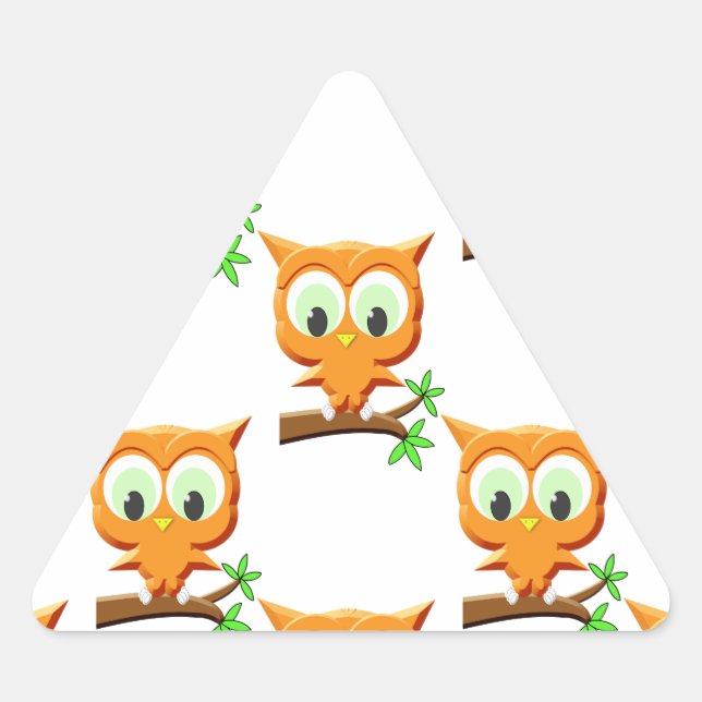Cartoon Little Owl On Branch Pattern Triangle Sticker (Front)