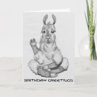 Cartoon llama, caption: "Birthday Greetings" Card