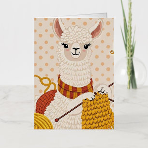 Cartoon llama wearing a knit scarf foil greeting card