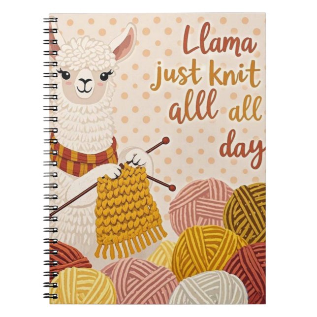 Cartoon llama wearing a knit scarf  notebook (Front)
