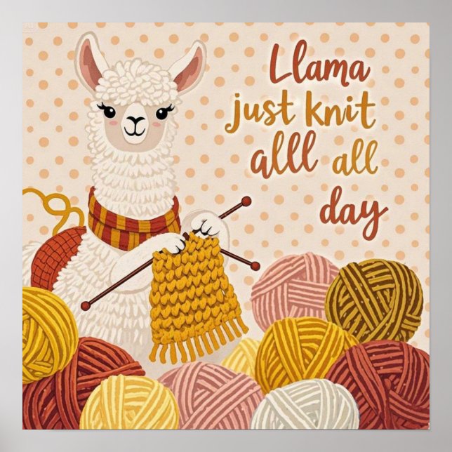 Cartoon llama wearing a knit scarf  poster (Front)