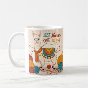 Cartoon llama wearing a knit scarf poster coffee mug