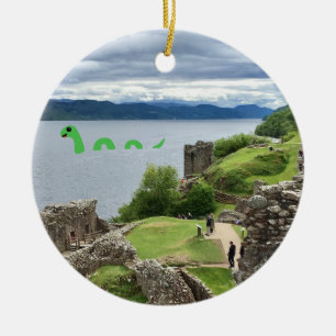 Cartoon Loch Ness Monster Urquhart Castle Funny Ceramic Tree Decoration