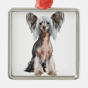 CARTOON LOOK POWDER PUFF CHINESE CRESTED DOG METAL TREE DECORATION