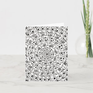 Cartoon Lots of Cats Mandala Art Design Folded Note Card