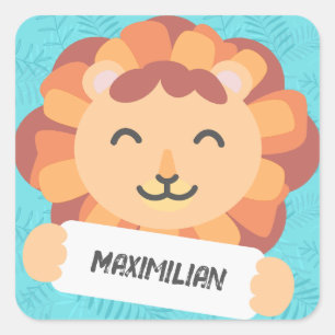 Cartoon Löwe mit Namensschild Square Sticker