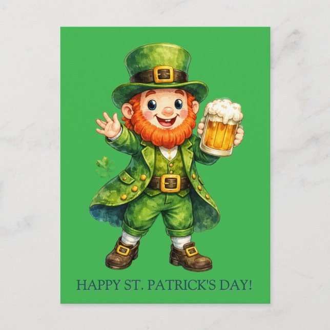 Cartoon Lucky Leprechaun St. Patrick's Day Card (Front)